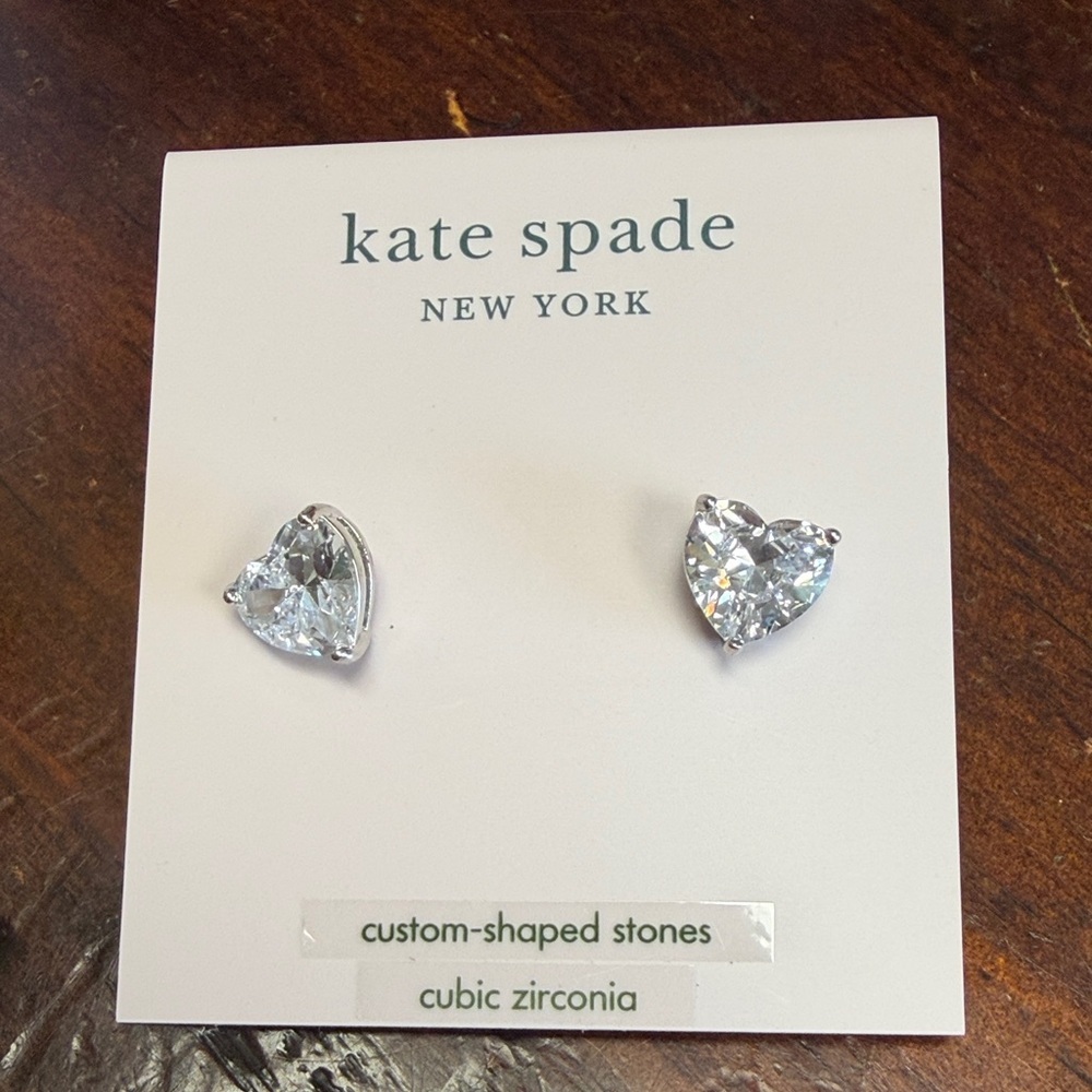 kate spade Custom-Shaped Cubic Zirconia Earrings - Silver Heart - Picture 3 of 4